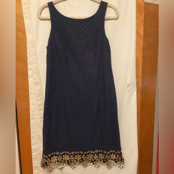 Lily Pulitzer Dawson Sheath dress with Goden scalloped hem Sz 10 - Picture 3 of 11